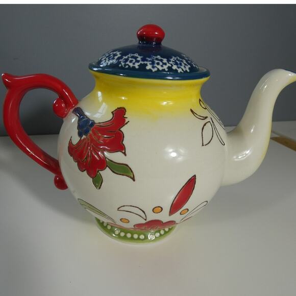 Dutch Wax By Coastline Imports Hand Painted Ceramic Tea Pot Floral - Picture 4 of 5